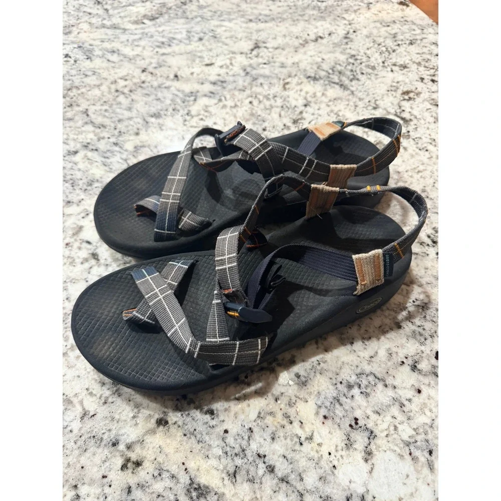 Chaco Z Cloud 2 Mens Sandals Size 12 Grey Orange Plaid Toe Loop Hiking J106523